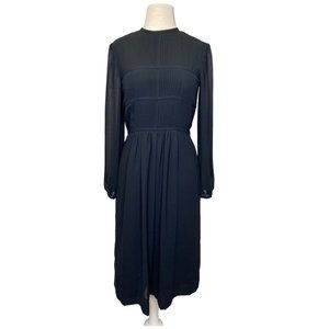 VTG Casi Women's 4 Small Black Pleat A-Line Rockabilly‎ Midi Dress Secretary